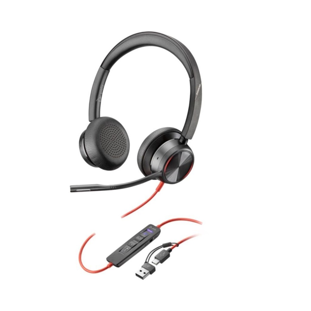 Auriculares Poly Blackwire 8225 para Microsoft Teams + Adaptador USB-C/A/ con Micrófono/ USB Tipo-C/ Negros
