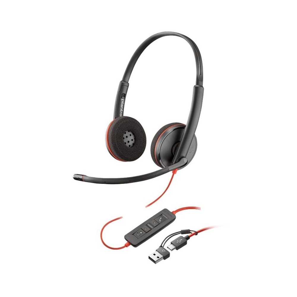 Auriculares Poly Blackwire 3220 + Adaptador USB-C/A/ con Micrófono/ Bulk/ Negros