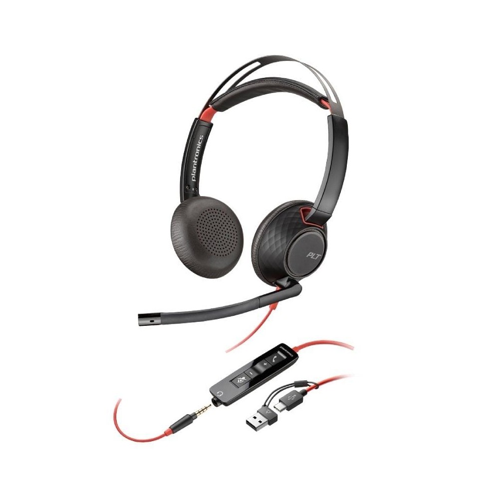 Auriculares Poly Blackwire 5220 USB-C + 3.5 mm + Adaptador USB-C/A/ con Micrófono/ Jack 3.5 - USB Tipo-C/ Bulk/ Negros