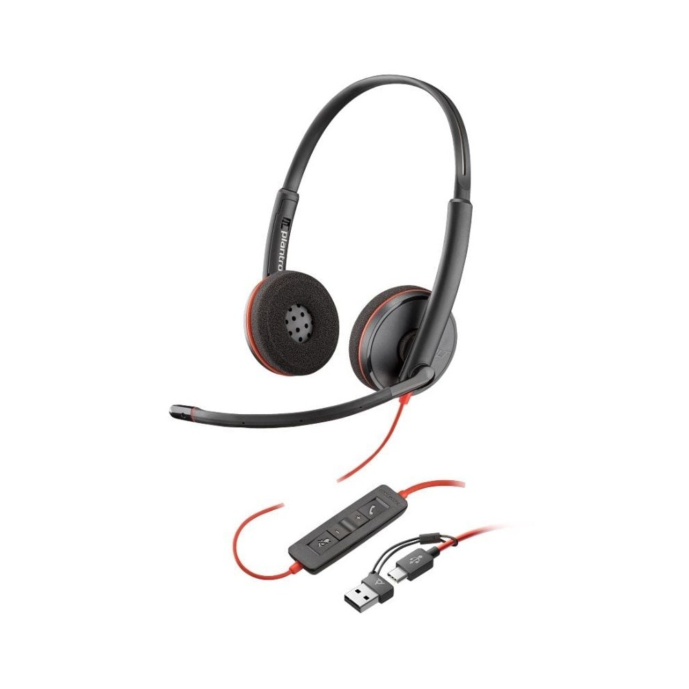 Auriculares Poly Blackwire 3220 + Adaptador USB-C/A/ con Micrófono/ USB Tipo-C/ Bulk/ Negros