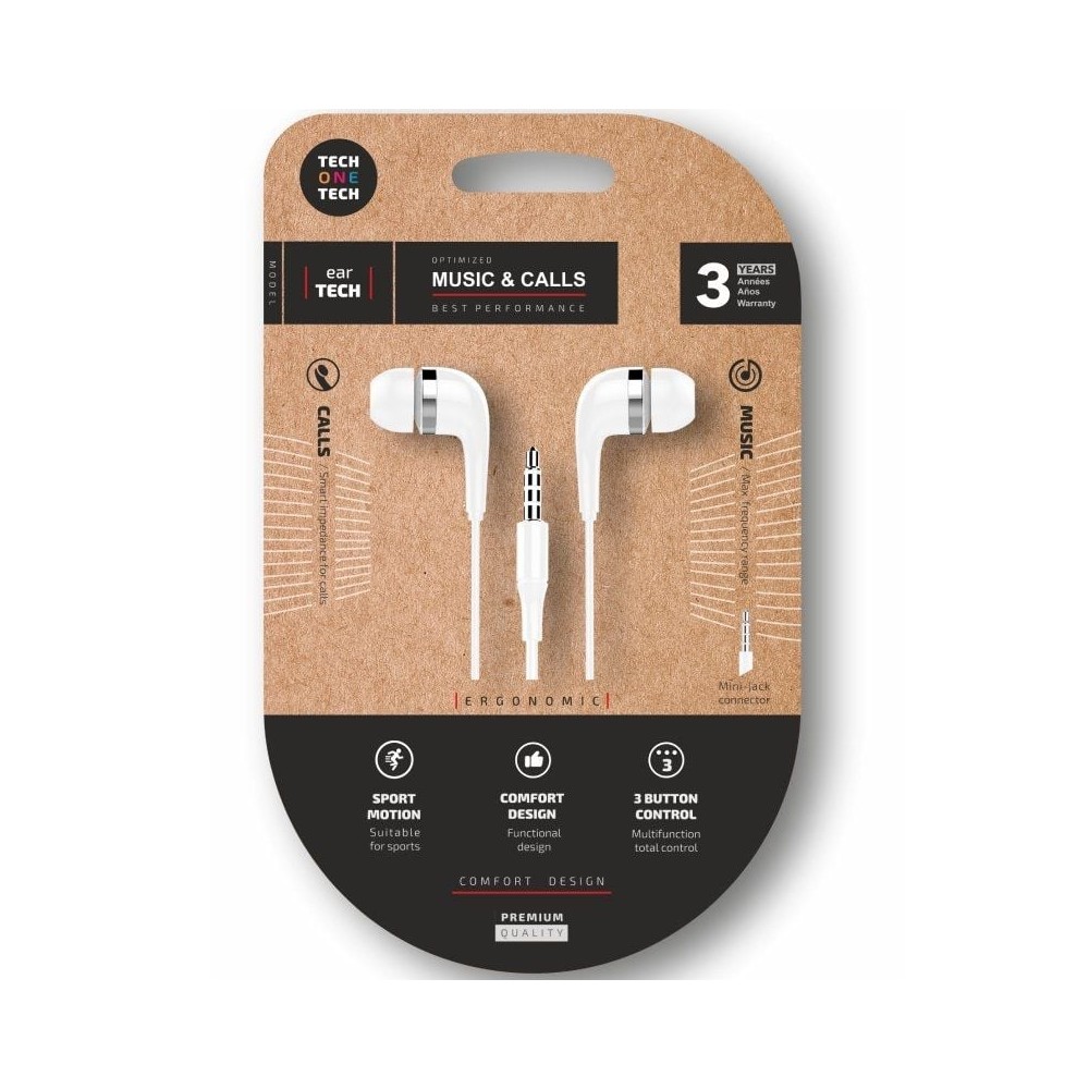Auriculares Intrauditivos Tech One Tech soft earTECH TEC1004/ con Micrófono/ Jack 3.5/ Blancos