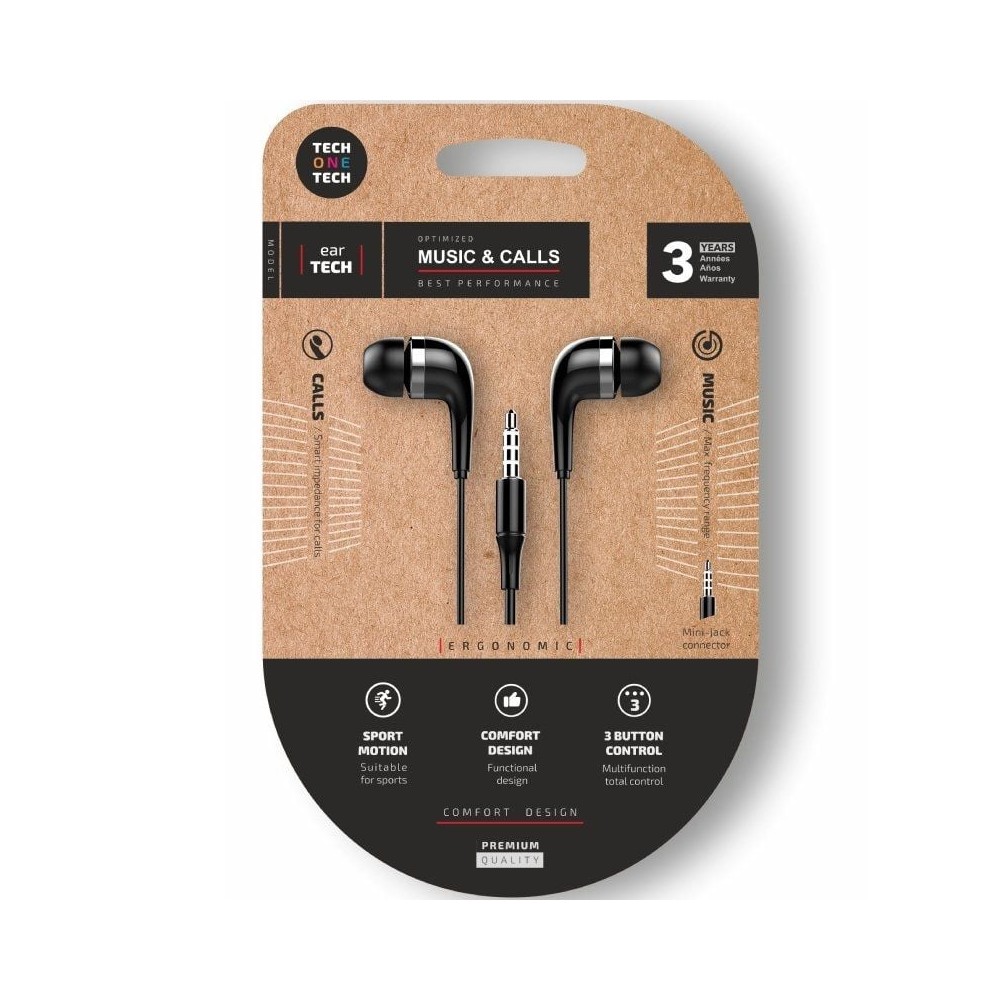 Auriculares Intrauditivos Tech One Tech soft earTECH TEC1005/ con Micrófono/ Jack 3.5/ Negros