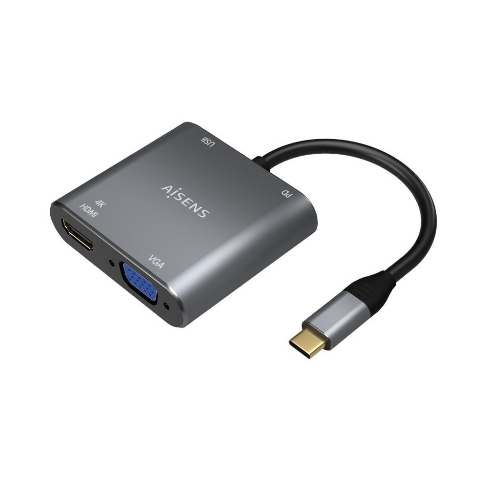Conversor Aisens A109-0626/ HDMI Hembra - VGA Hembra - USB Tipo-C Macho - USB Hembra - USB Tipo-C Hembra/ 15cm/ Gris