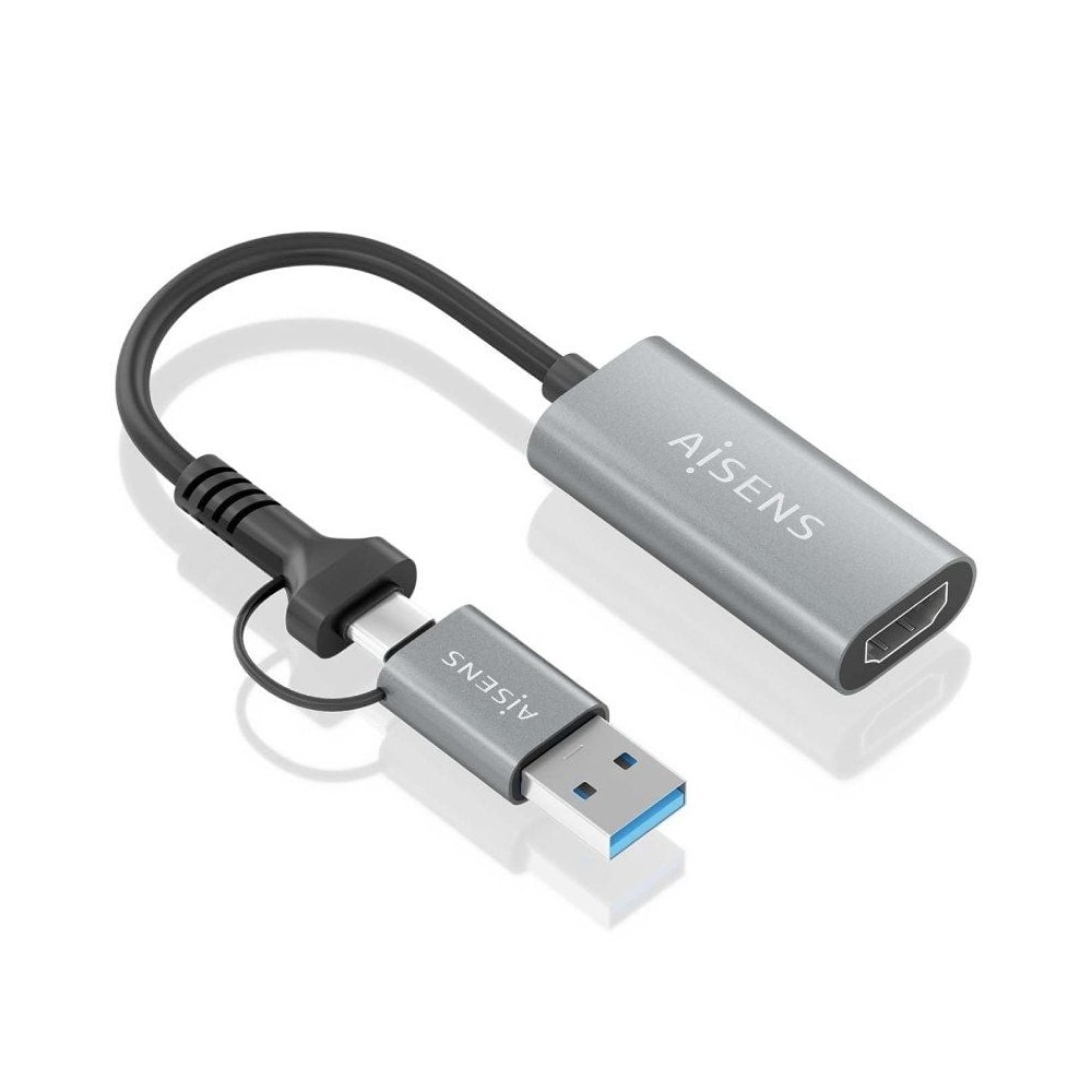 Conversor HDMI Aisens A109-0913/ USB + USB Tipo-C 3.1 Macho - HDMI Macho/ 15cm/ Gris