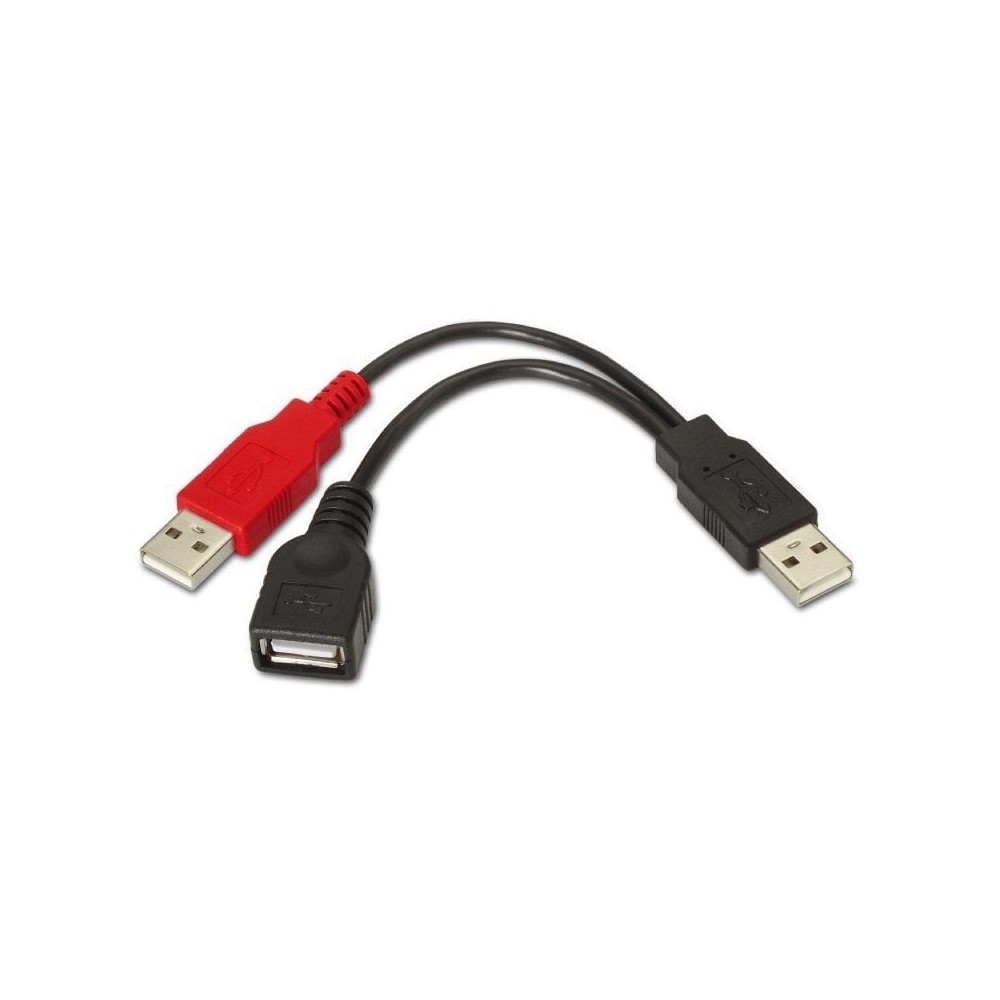 Cable USB 2.0 + Alimentación Aisens A101-0030/ USB Hembra + USB Macho - USB Macho/ Hasta 2.5W/ 60Mbps/ 15cm/ Negro/ Rojo