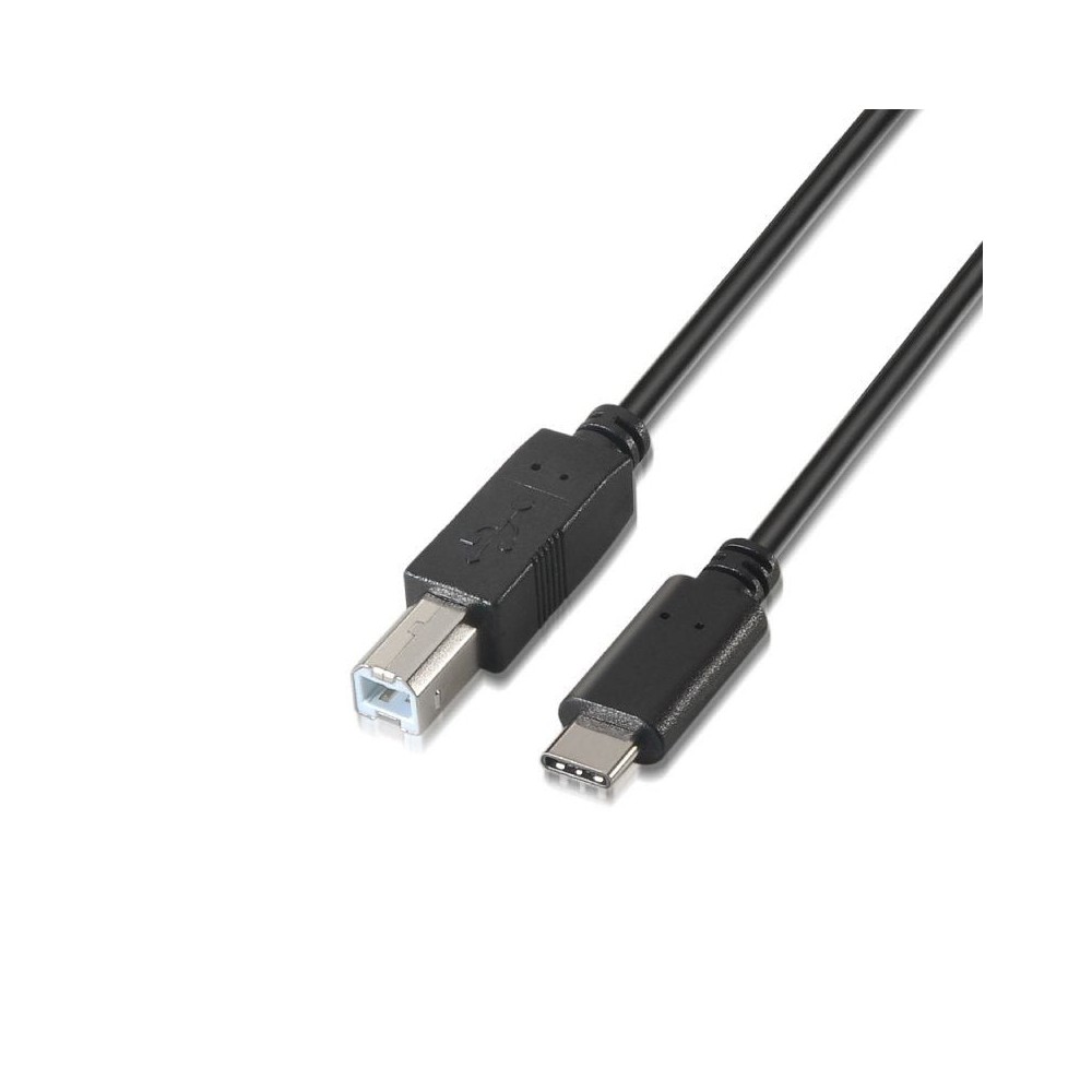 Cable USB 2.0 Impresora Aisens A107-0054/ USB Tipo-C Macho - USB Tipo-B Macho/ 480Mbps/ 2m/ Negro