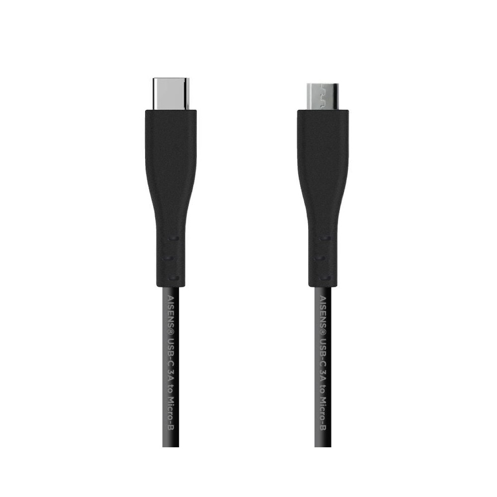 Cable USB 2.0 Tipo-C Aisens A107-0350/ USB Tipo-C Macho - MicroUSB/ 480Mbps/ 2m/ Negro