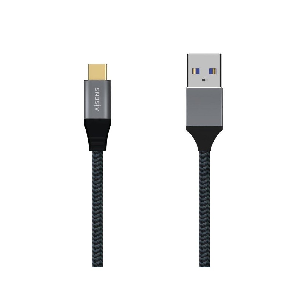 Cable USB 3.1 Tipo-C Aisens A107-0633/ USB Tipo-C Macho - USB Macho/ Hasta 27W/ 1250Mbps/ 2m/ Gris