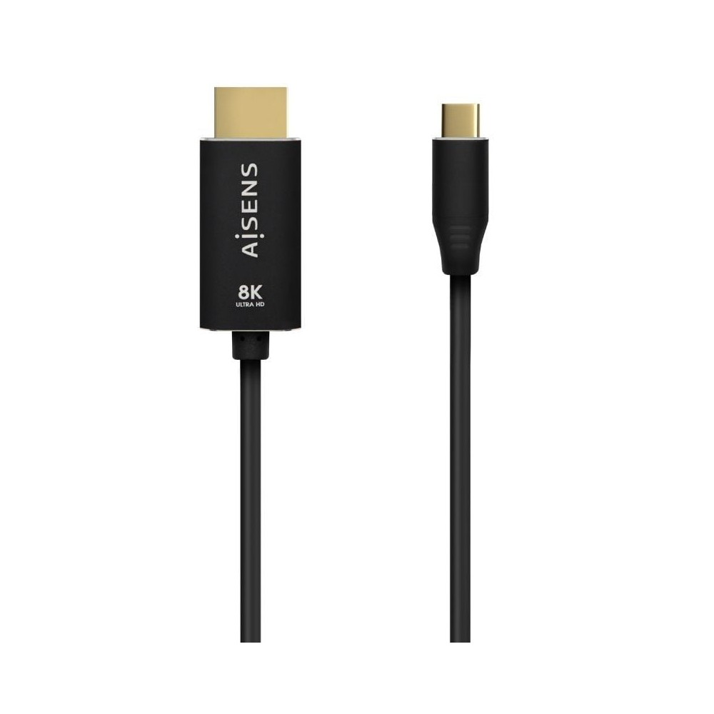 Cable Conversor Aisens A109-0712/ USB Tipo-C Macho - HDMI 8K Macho/ Hasta 27W/ 6000Mbps/ 2m/ Negro