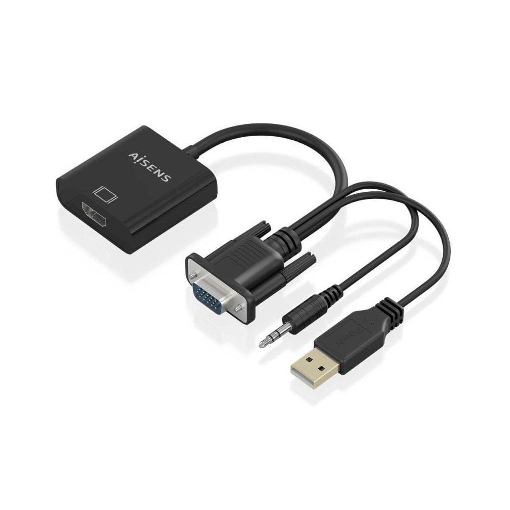 Cable Conversor Aisens A115-0872 SVGA Macho - USB Macho/ Jack Macho - HDMI Hembra/ 20cm/ Negro