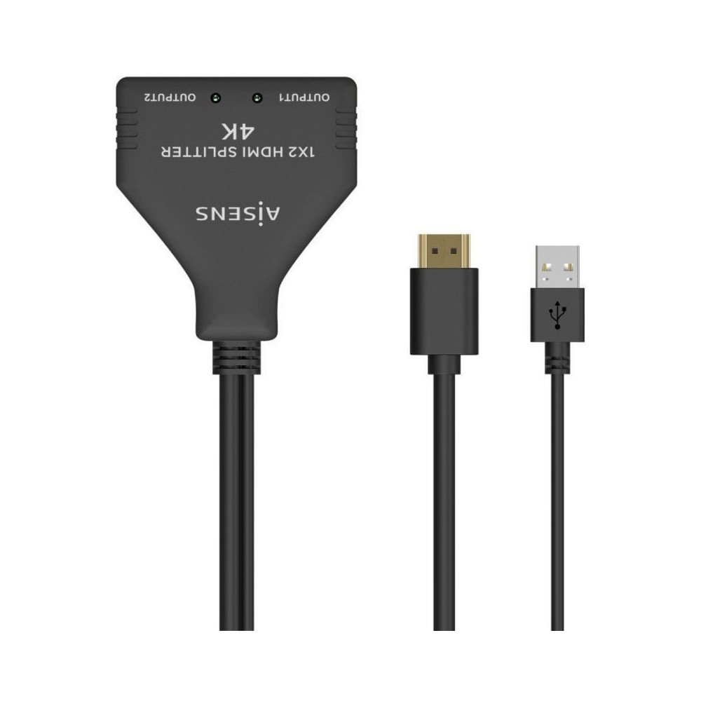 Cable Duplicador HDMI 4K Aisens A123-0654/ 2x HDMI Hembra - HDMI Macho - USB Macho/ 30cm/ Negro