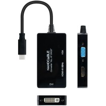 Conversor Nanocable 10.16.4301-ALL/ USB Tipo-C Macho - HDMI Hembra - DVI-I Hembra - VGA Hembra/ 20cm/ Negro | NANO CABLE