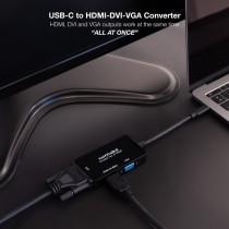 Conversor Nanocable 10.16.4301-ALL/ USB Tipo-C Macho - HDMI Hembra - DVI-I Hembra - VGA Hembra/ 20cm/ Negro | NANO CABLE