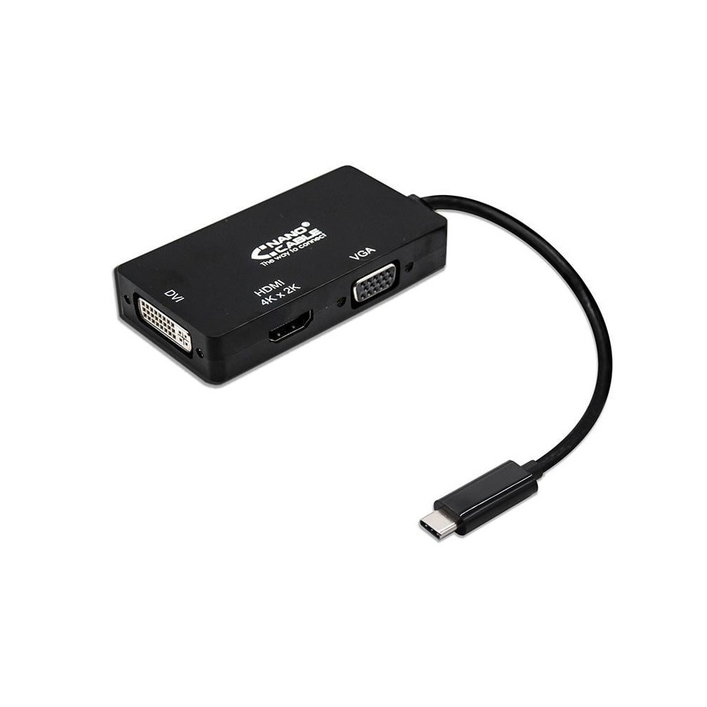 Conversor Nanocable 10.16.4301-BK/ USB Tipo-C Macho - VGA Hembra/ DVI Hembra/ HDMI Hembra/ 10cm/ Negro | NANO CABLE