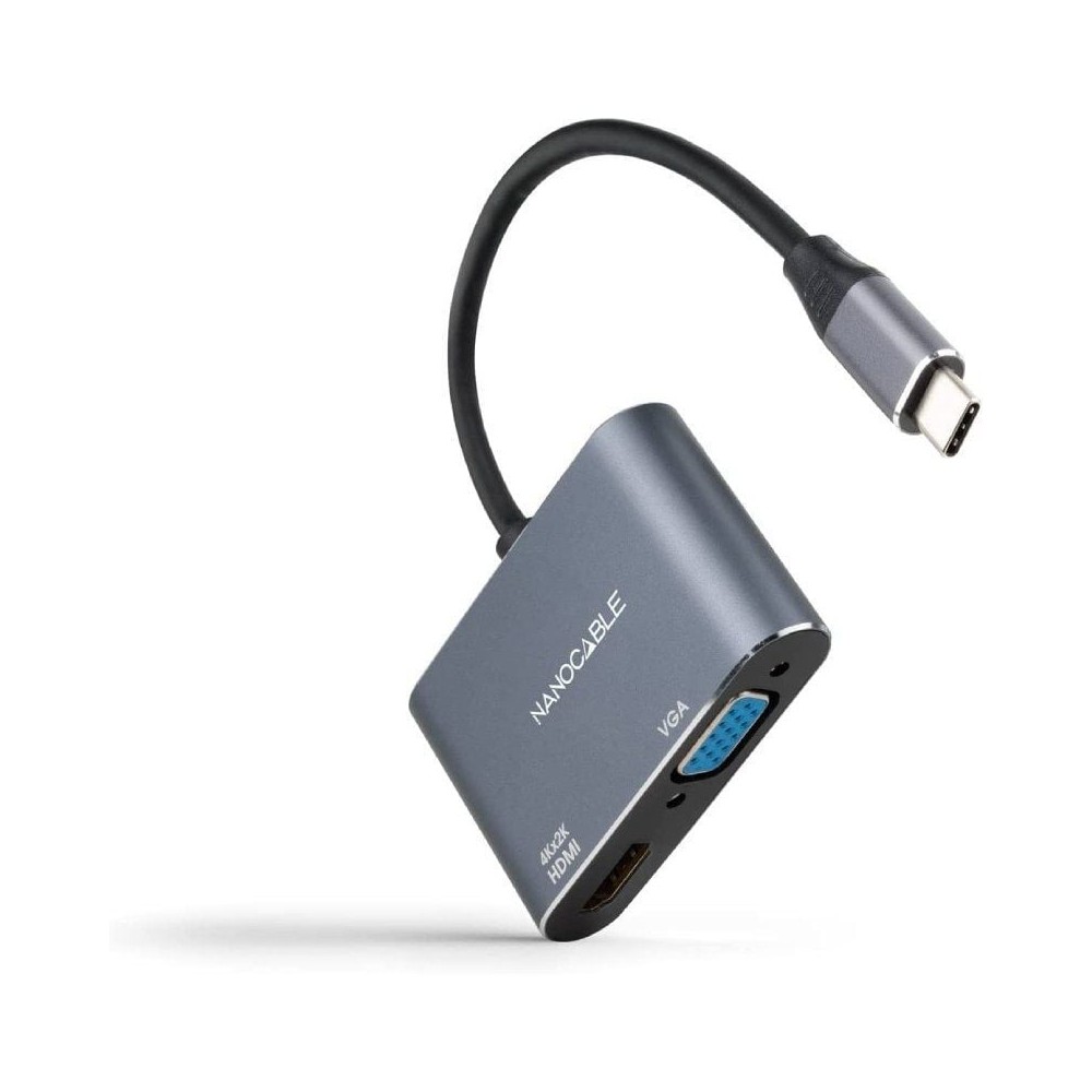 Conversor Nanocable 10.16.4303/ USB Tipo-C Macho/ HDMI Hembra - VGA Hembra/ 15cm/ Gris | NANO CABLE