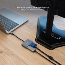 Conversor Nanocable 10.16.4303/ USB Tipo-C Macho/ HDMI Hembra - VGA Hembra/ 15cm/ Gris | NANO CABLE