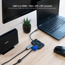 Conversor Nanocable 10.16.4307/ USB Tipo-C Macho - VGA Hembra/ DVI Hembra/ HDMI Hembra/ DisplayPort Hembra/ 10cm/ Negro | NANO C