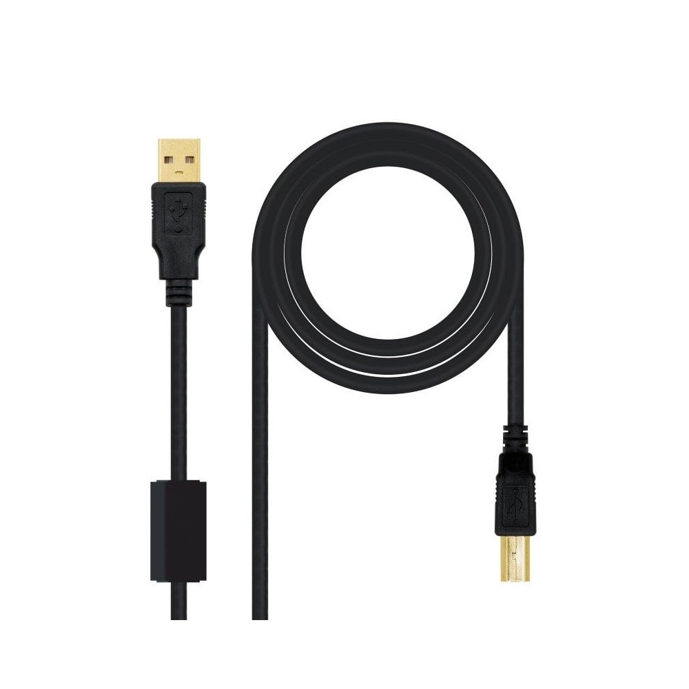 Cable USB 2.0 Impresora Nanocable 10.01.1205/ USB Tipo-B Macho - USB Macho/ 5m/ Negro | NANO CABLE