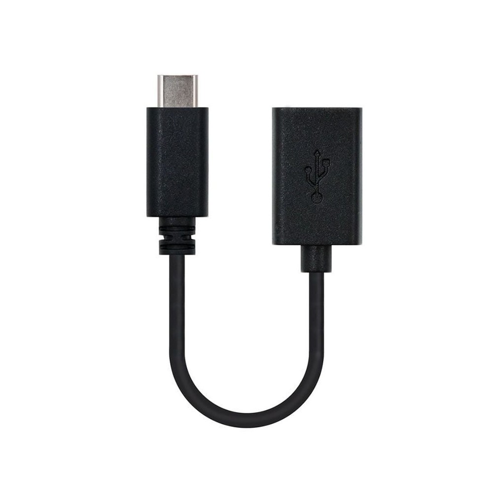 Cable USB 2.0 Tipo-C Nanocable 10.01.2400/ USB Tipo-C Macho - USB Hembra/ 480Mbps/ 15cm/ Negro | NANO CABLE