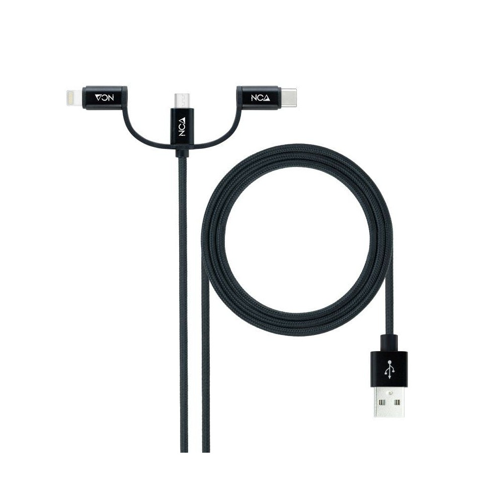 Cable USB 2.0 Nanocable 10.01.3200/ Lightning Macho - Micro USB Macho/ USB Tipo-C Macho/ 480Mbps/ 1m/ Negro | NANO CABLE