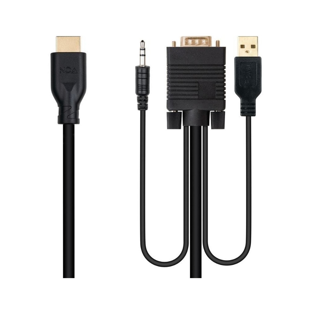 Cable Conversor Nanocable 10.15.4612/ HDMI Macho - VGA Macho/ Jack 3.5 Macho/ USB Macho/ 1.8m/ Negro | NANO CABLE