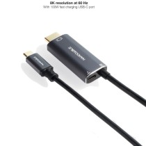 Cable Conversor Nanocable 10.15.5182/ USB Tipo-C Macho - HDMI 8K Macho/ USB Tipo-C Hembra/ Hasta 100W/ 1.8m/ Negro | NANO CABLE