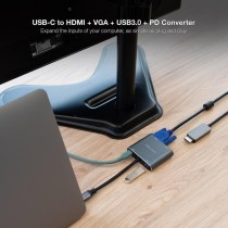 Conversor Nanocable 10.16.4304/ USB Tipo-C Macho/ HDMI 4K Hembra - VGA Hembra - USB Tipo-C PD Hembra - USB Hembra/ 15cm/ Gris | 