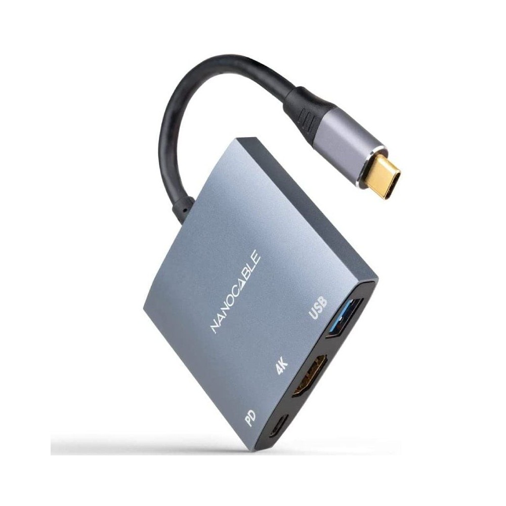 Conversor Nanocable 10.16.4306 USB Tipo-C/ HDMI 4K Hembra - USB Hembra - USB Tipo-C PD/ 15cm/ Gris | NANO CABLE