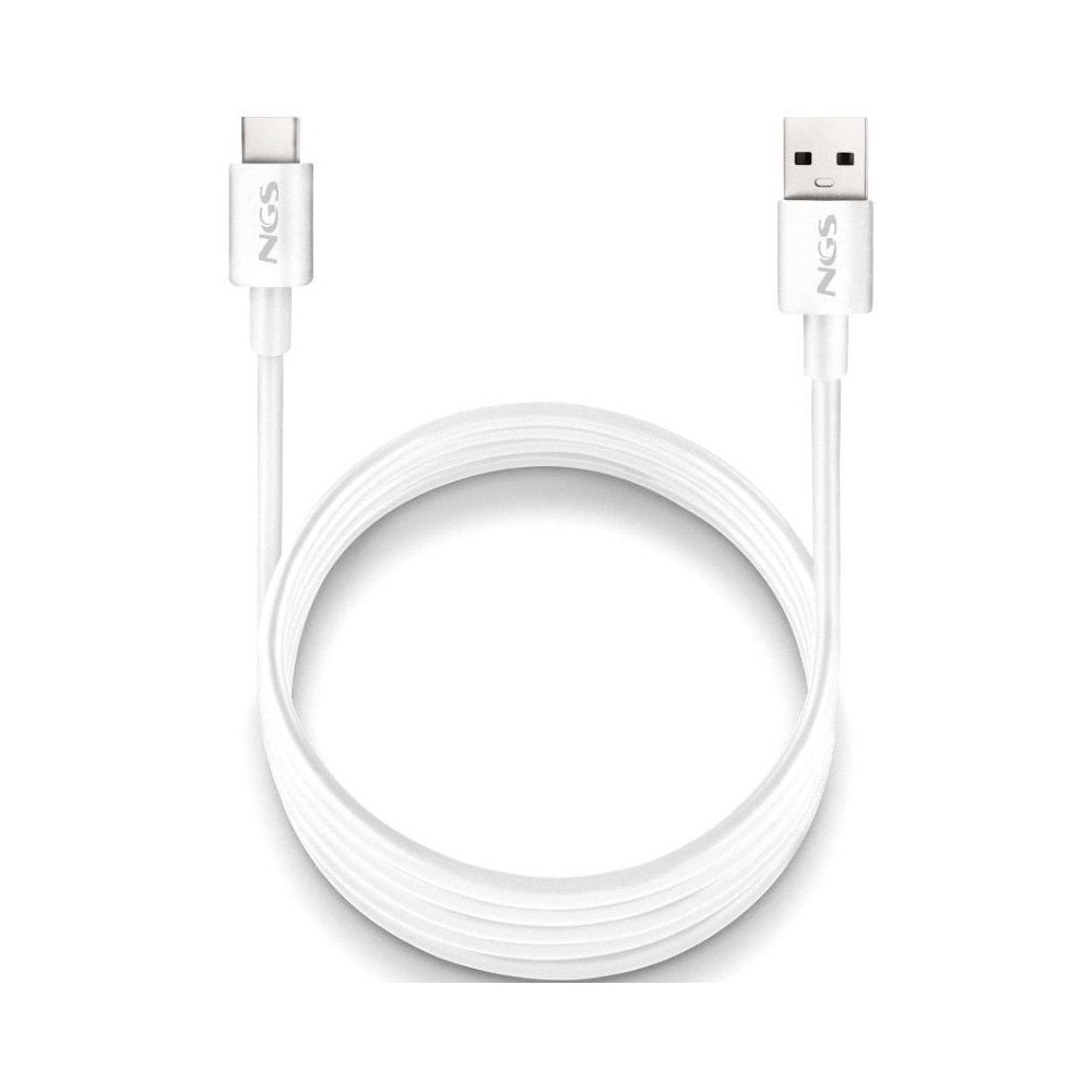 Cable USB 2.0 NGS ZYRO-AC/ USB Macho - USB Tipo-C Macho/ Hasta 15W/ 480Mbps/ 1m/ Blanco