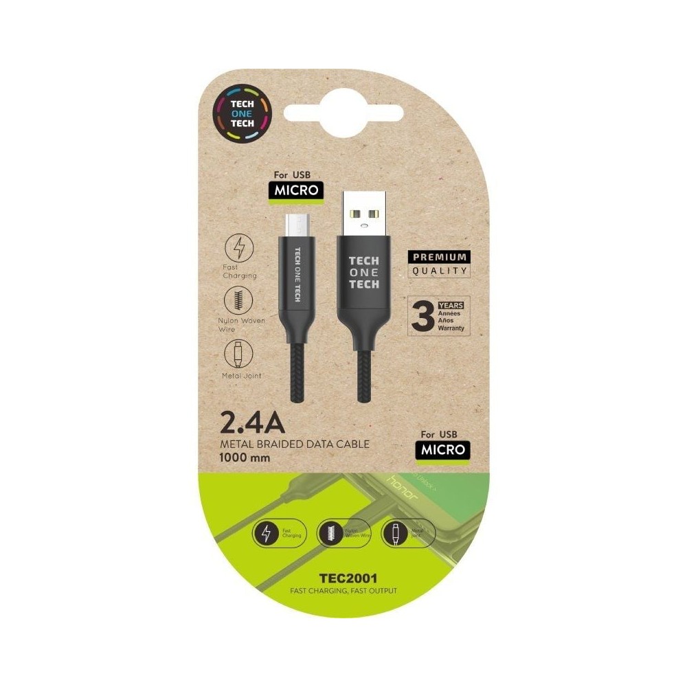 Cable USB 2.0 Tech One Tech TEC2001/ USB Macho - MicroUSB Macho/ 1m/ Negro