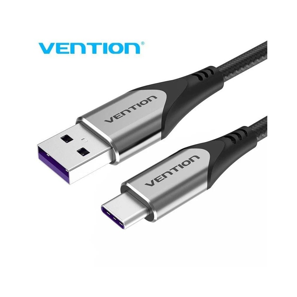 Cable USB 2.0 Tipo-C Vention COFHH/ USB Tipo-C Macho - USB Macho/ Hasta 100W/ 480Mbps/ 2m/ Gris