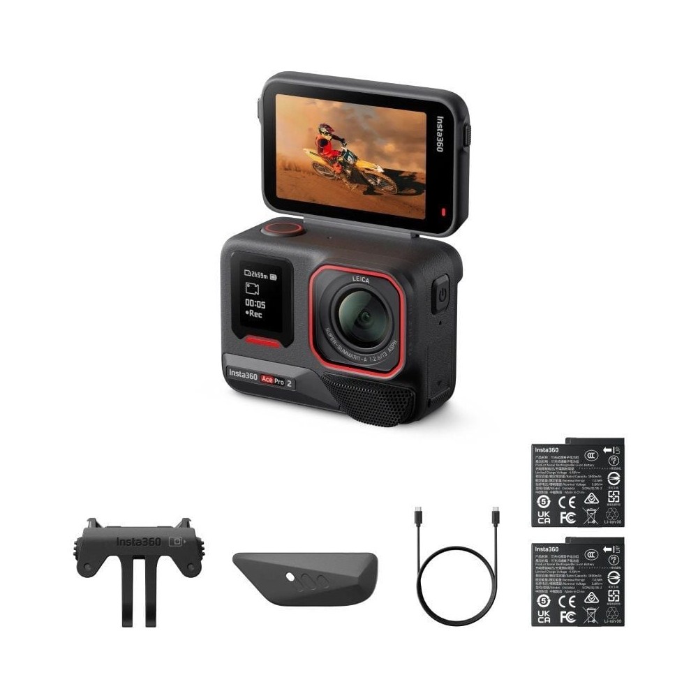 Cámara Digital Deportiva Insta360 Ace Pro 2 Pack de 2 Baterías/ 8K/ Ángulo de visión 180º/ Negra