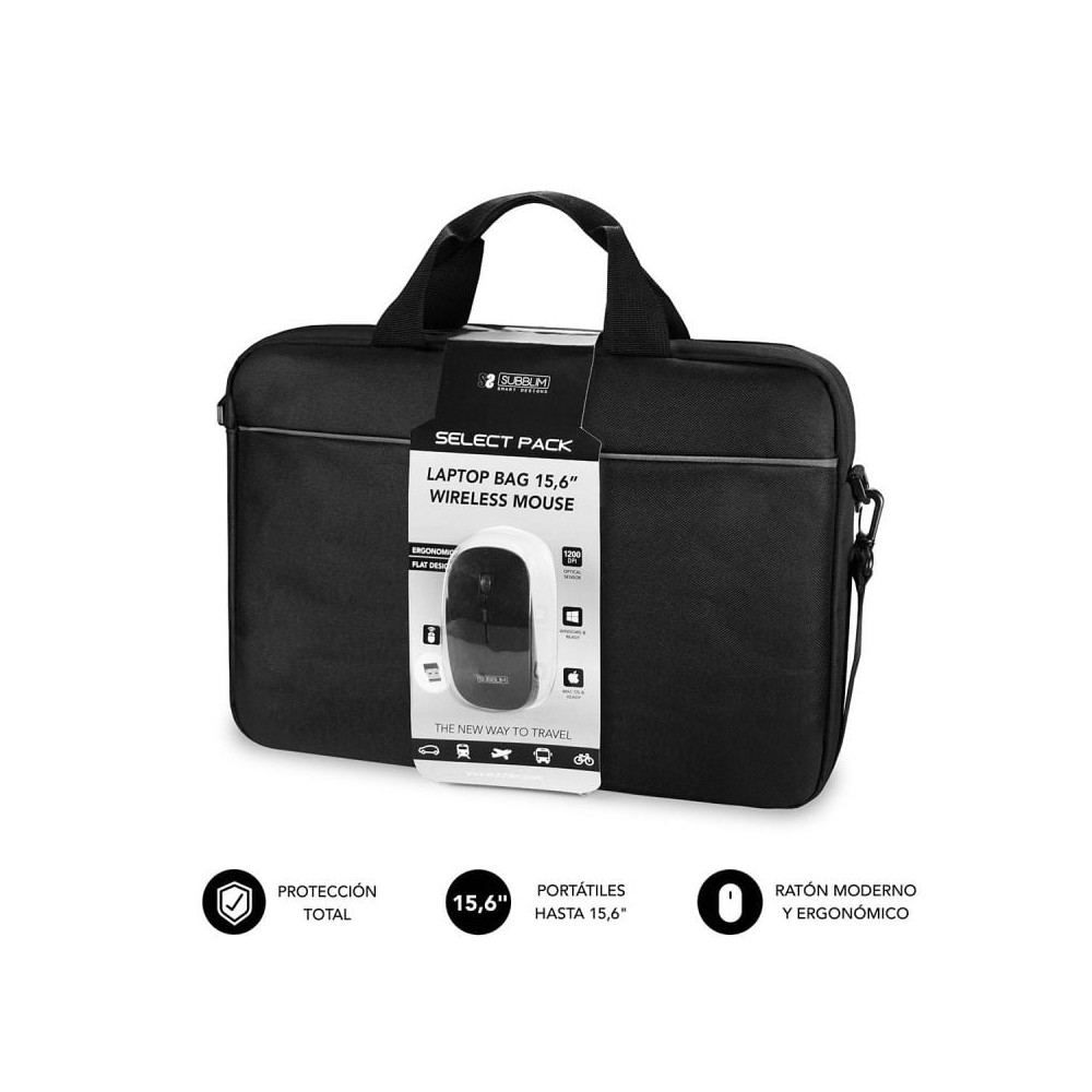 Maletín + Ratón Inalámbrico Subblim Select Pack para Portátiles hasta 15.6'/ Cinta para Trolley/ Negro