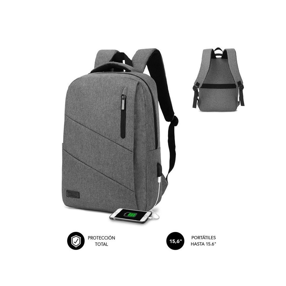 Mochila Subblim City Backpack para Portátiles hasta 15.6'/ Puerto USB/ Gris
