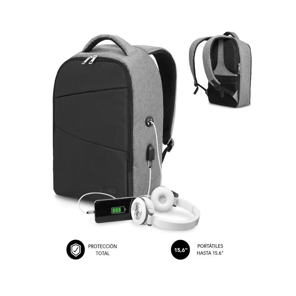Mochila Subblim Secure V2 AP para Portátiles hasta 15.6'/ Puerto USB/ Antirrobo/ Gris