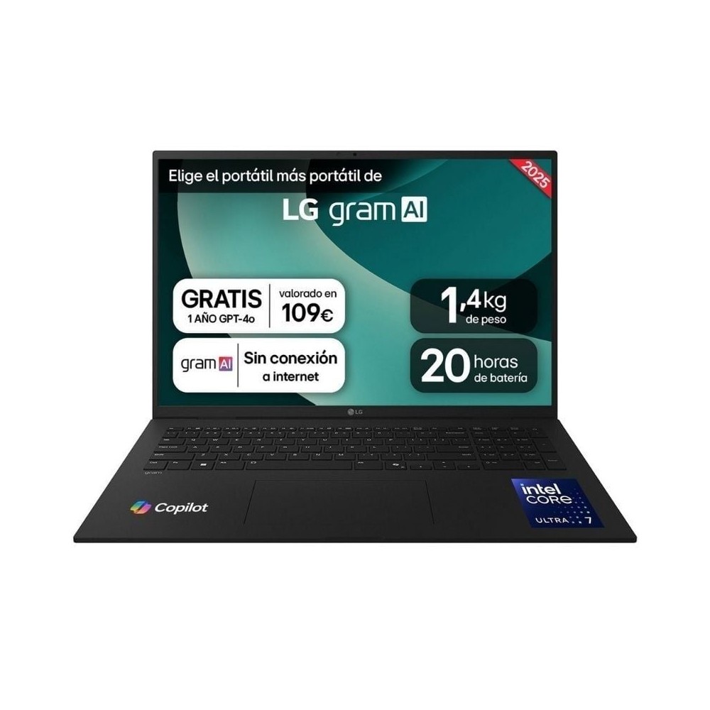 Portátil LG Gram 17ZD90T-G.AX88B Intel Core Ultra 7-255H 32GB/ 1TB SSD/ 17'/ Sin Sistema Operativo